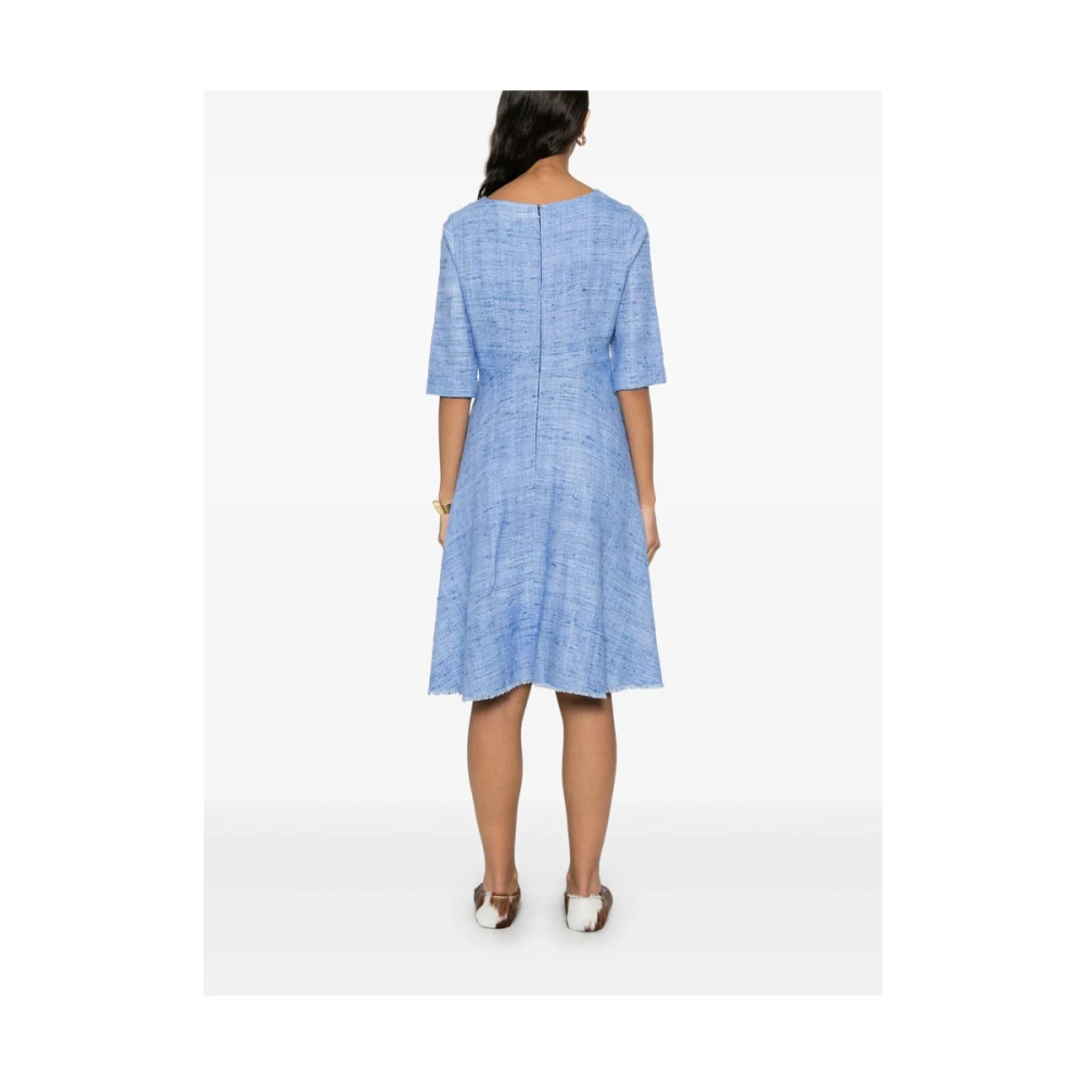 Charlott Cerulean Blue Zijden Jurk met Ronde Hals Blue Dames
