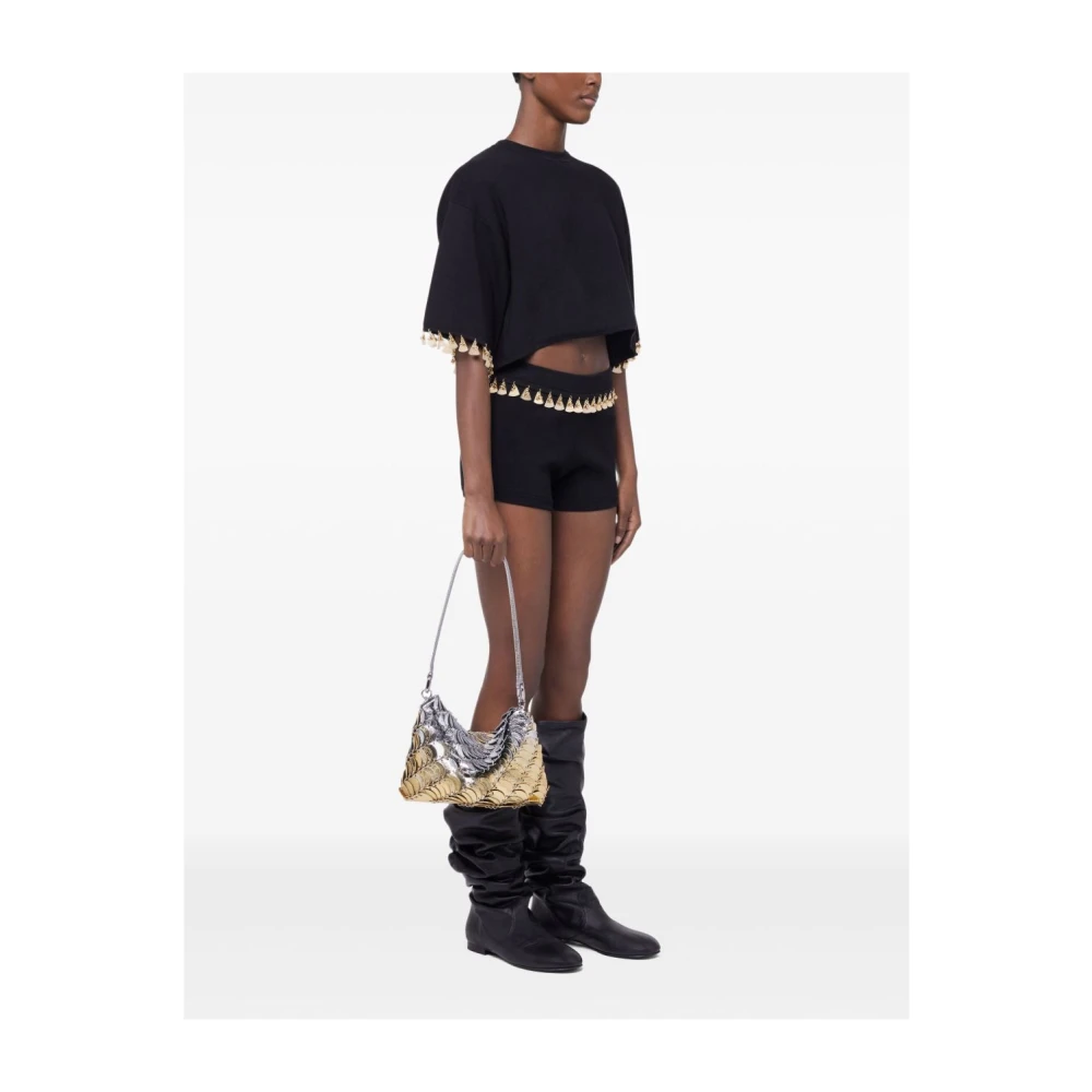 Paco Rabanne Zwarte Cropped T-shirt met Applicaties Black Dames