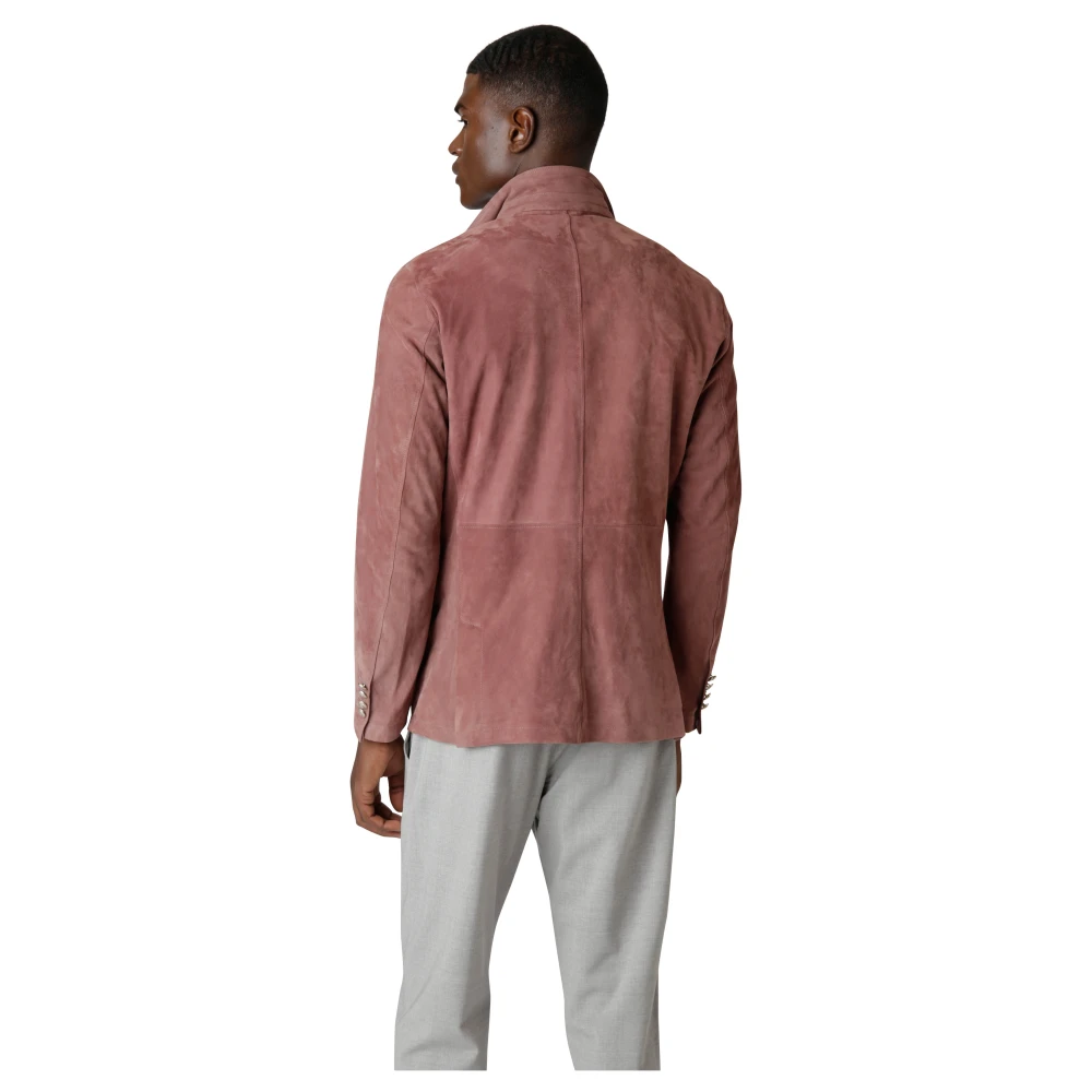 Eleventy Dubbelborst suede leren jas Pink Heren