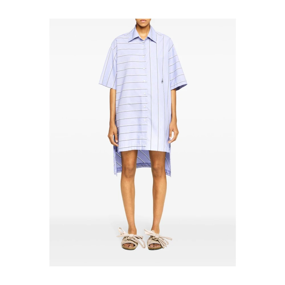 JW Anderson Blauw Geborduurd Logo Knoopshirt Blue Dames