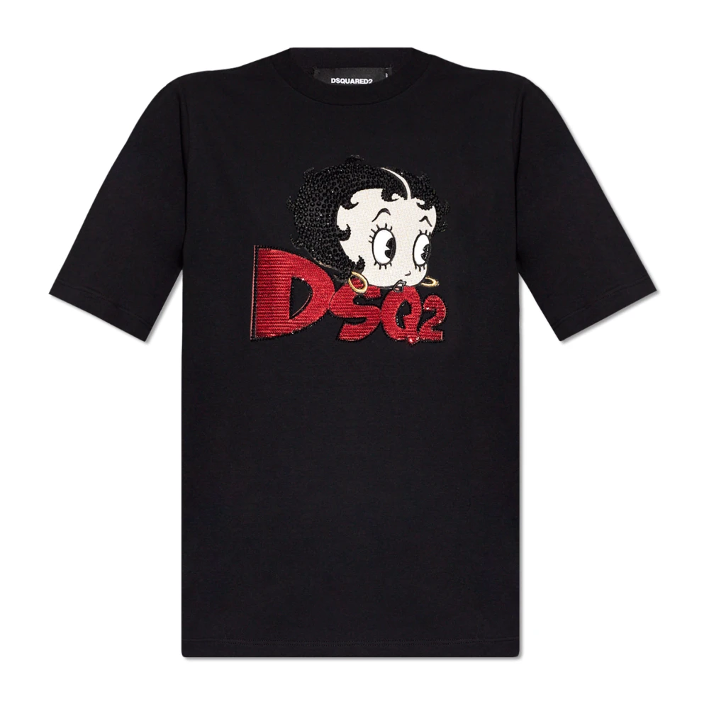 Dsquared2 Zwart Bedrukt T-shirt en Polo Black Dames