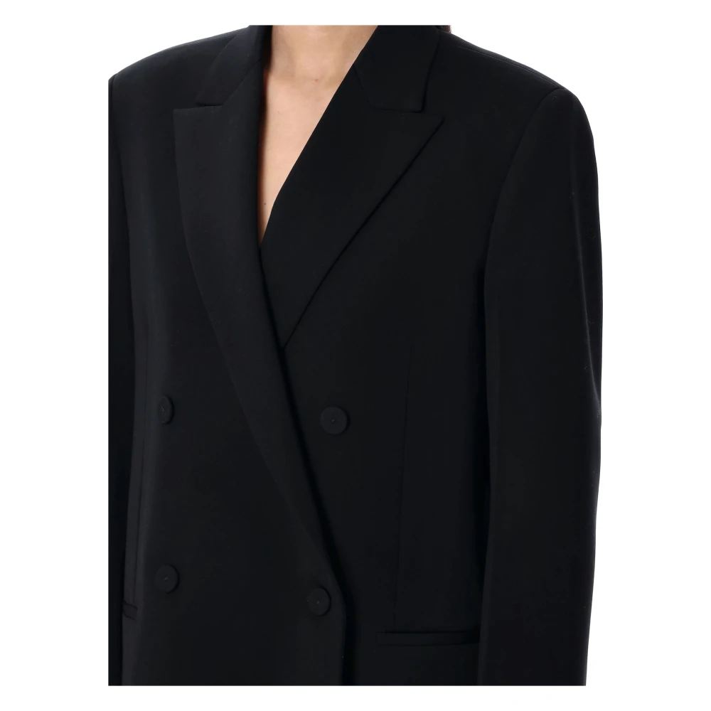Jil Sander Zwarte Wollen Blazer Dubbel-Borstig Elegant Black Dames