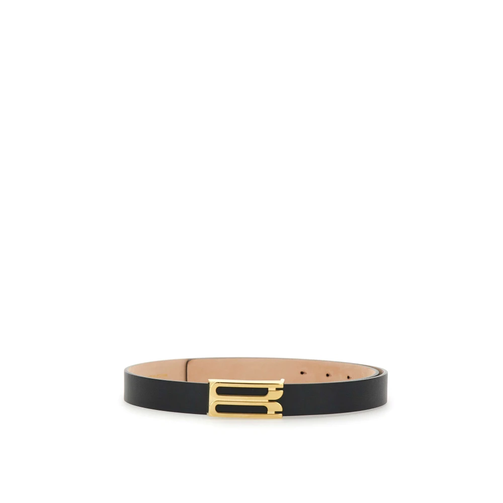 Victoria Beckham Zwarte leren riem met gouden gesp Black Dames