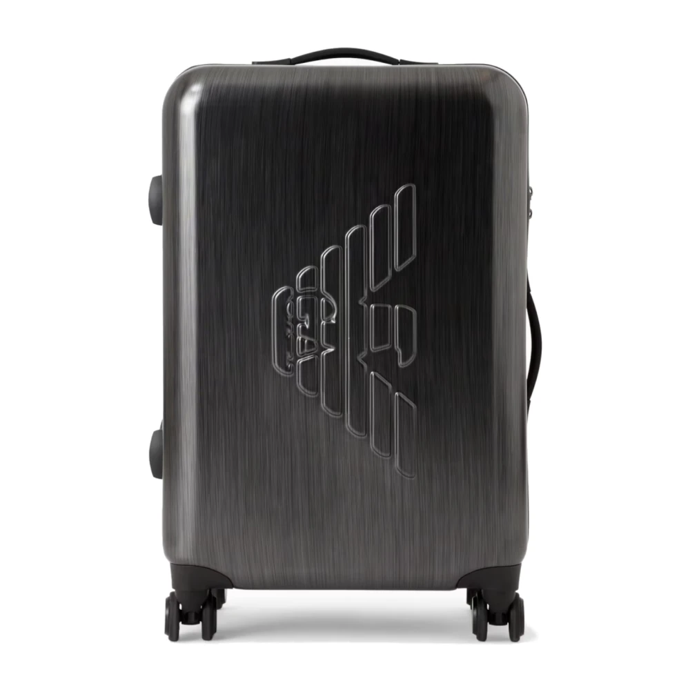 Emporio Armani Men's Black Medium Unisex Trolley With Maxi Eagle Relief - Cabin Bags - One Size - Suitcases