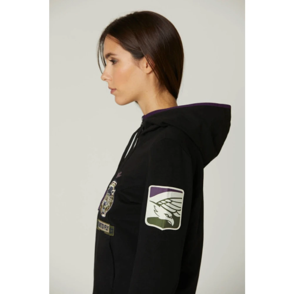 aeronautica militare Ritssluiting Sweatshirt met Embleem Patches Black Dames