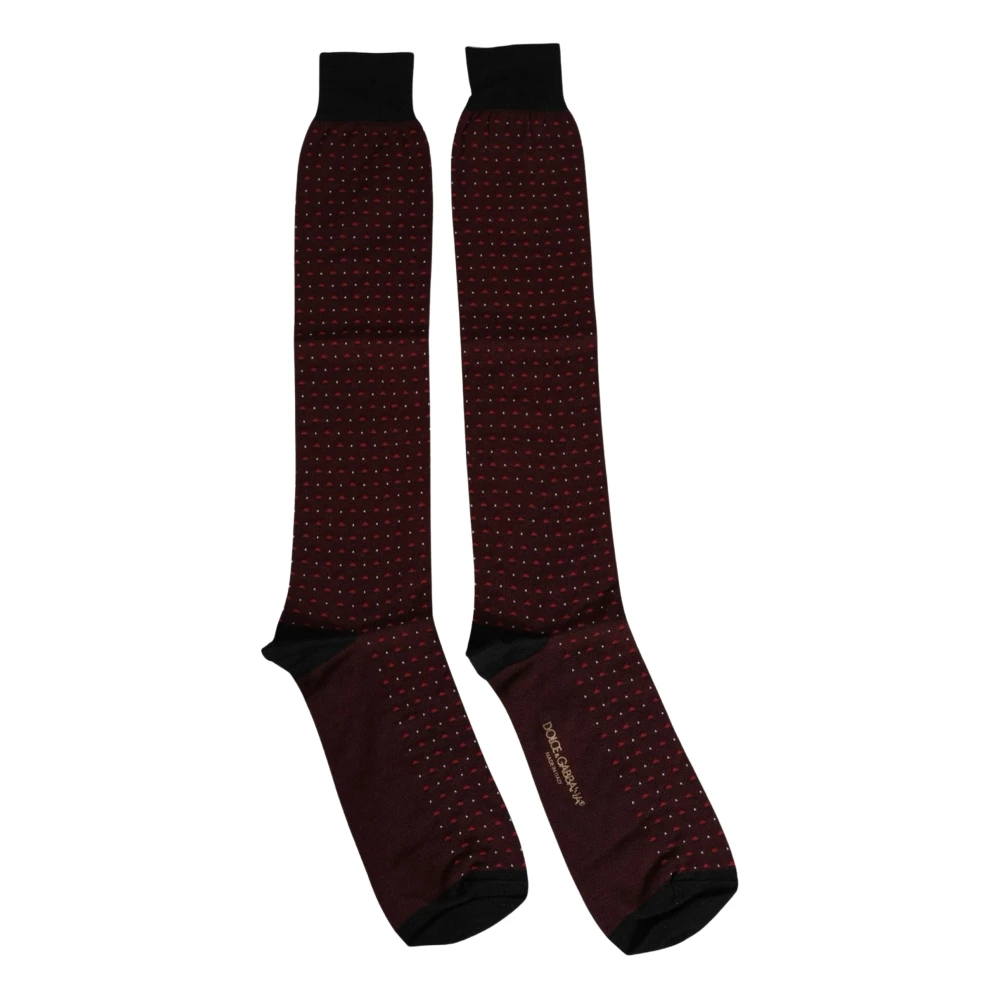 Dolce & Gabbana Burgundy Polka Dot Over The Calf Accessory Socks - M - Image 2