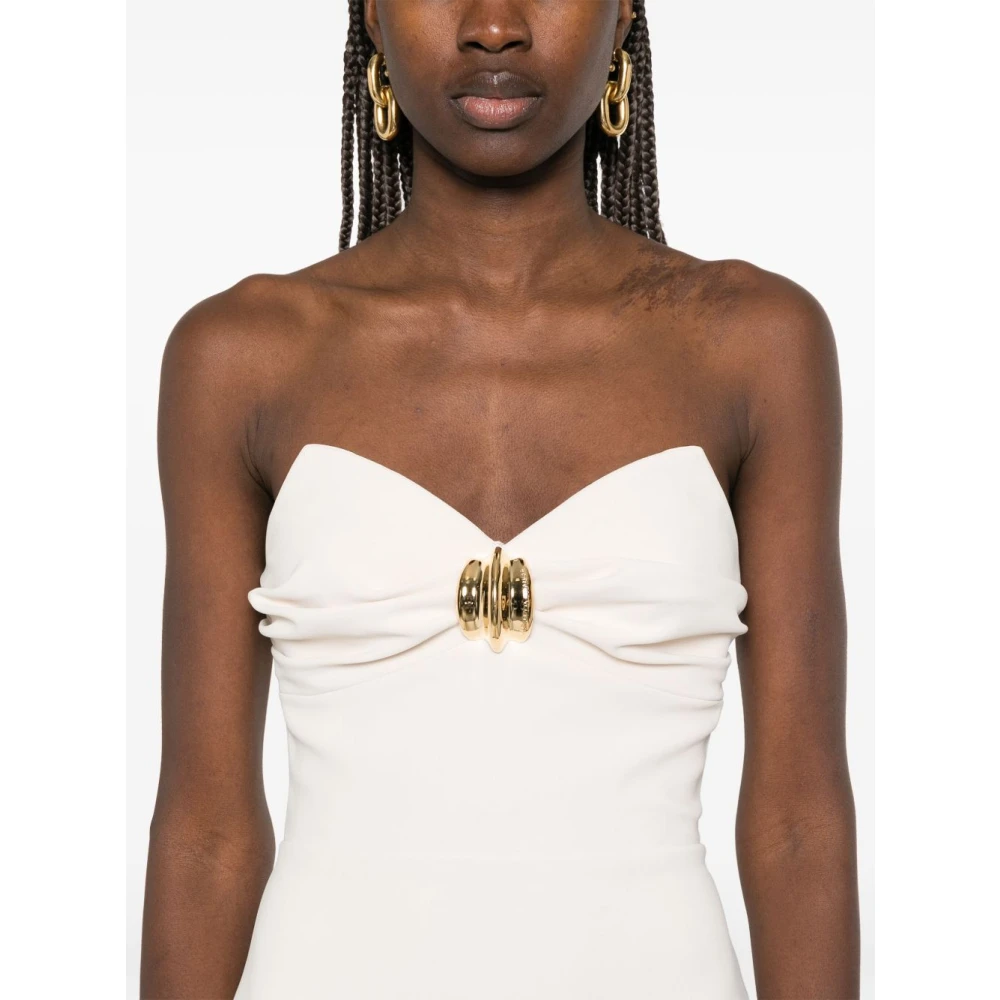 Elisabetta Franchi Strapless Midi Jurk in Licht Beige Dames