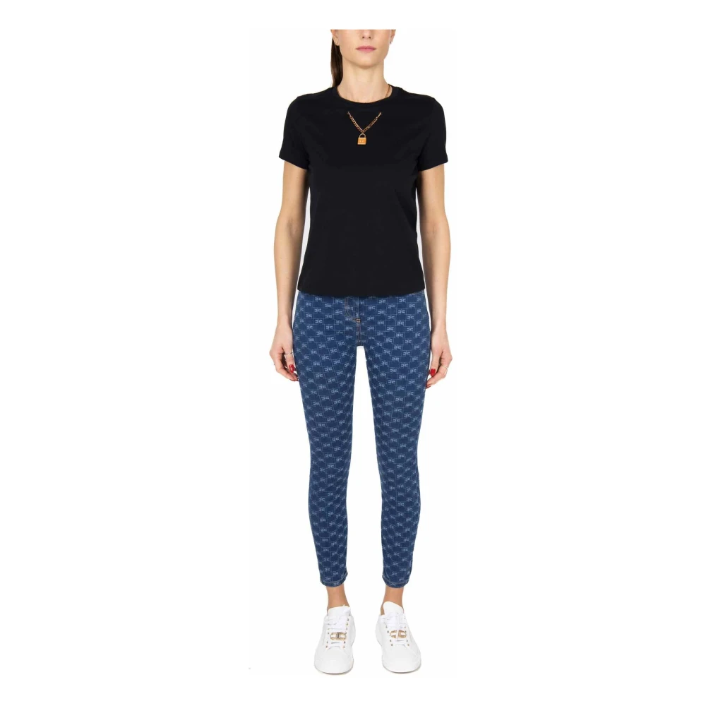 Elisabetta Franchi High-waisted Skinny Jeans met Logo Print Blue Dames