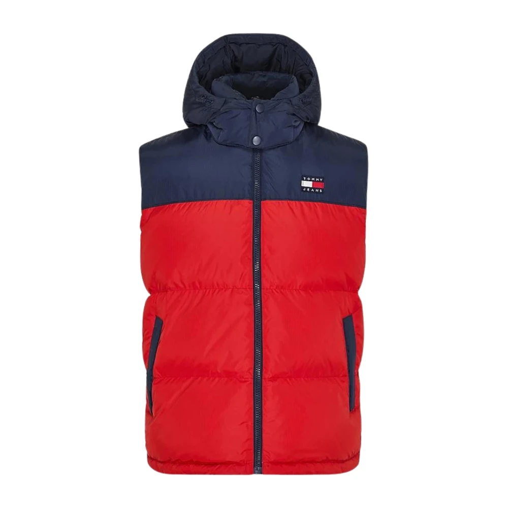 Tommy Jeans , Waistcoats, Male, Red, M, Red Color Block Padded Sleeveless Jacket