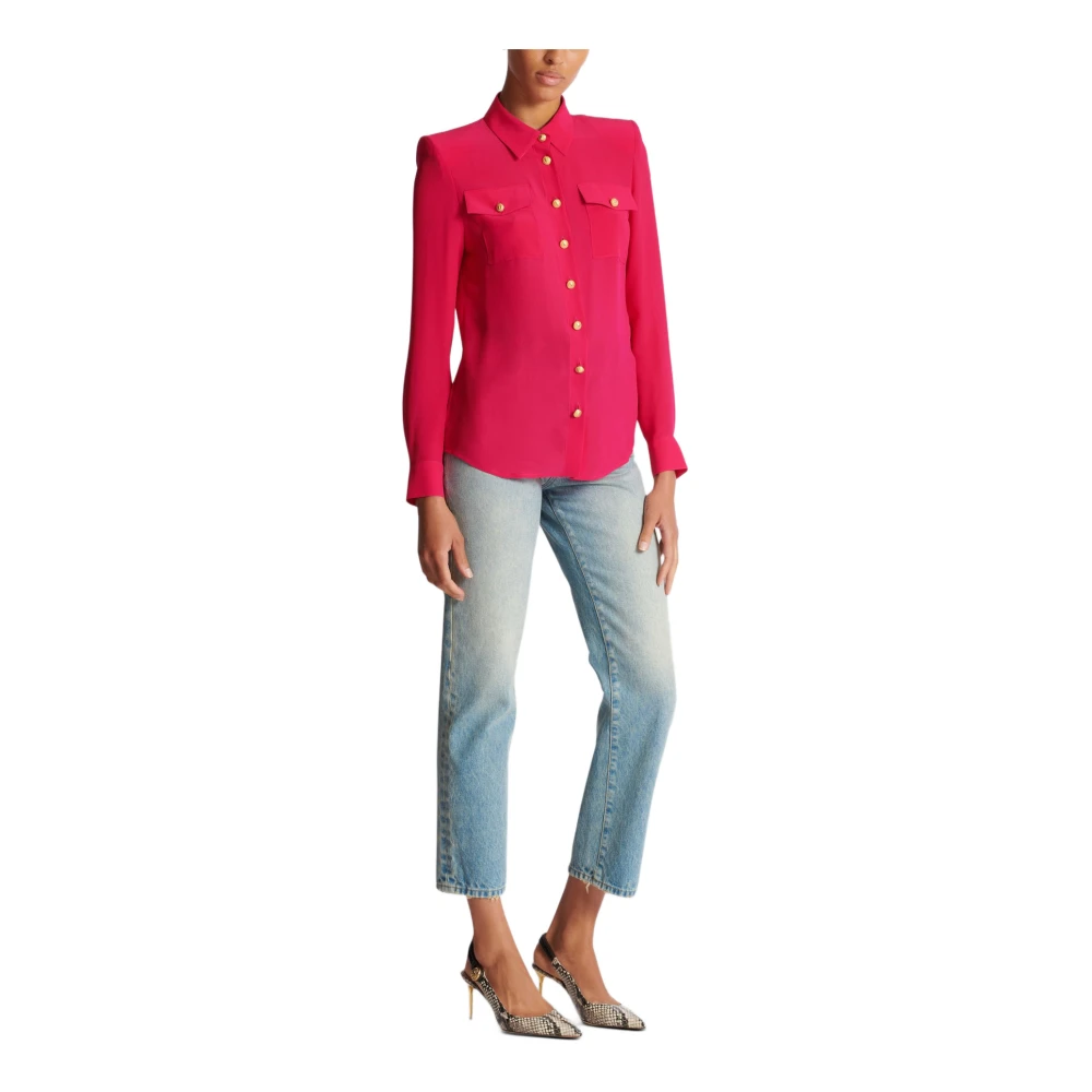 Balmain Crêpe shirt met gouden knopen Pink Dames