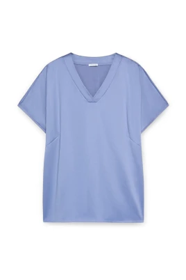 T-shirt i viskosatin med två material