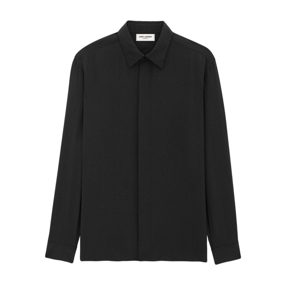 Saint Laurent Zijde Viscose Blend Piqué Shirt Black Heren