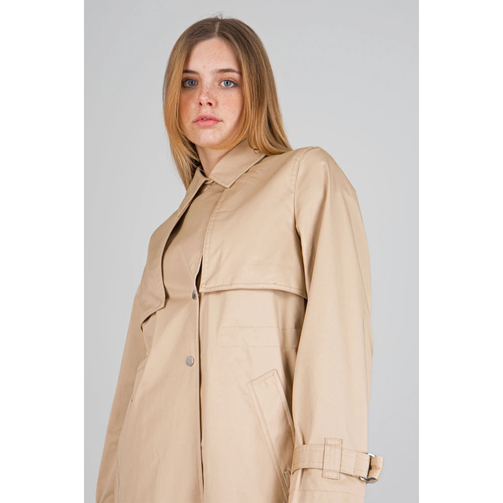 Woolrich Beige Katoenen Trenchcoat met Trekkoord Taille Beige Dames