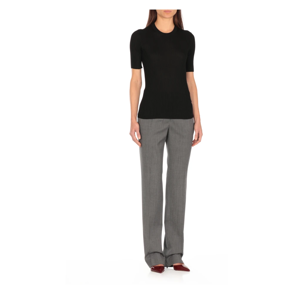 Jil Sander Zwart Zijden Geribbeld T-shirt Vrouw Black Dames