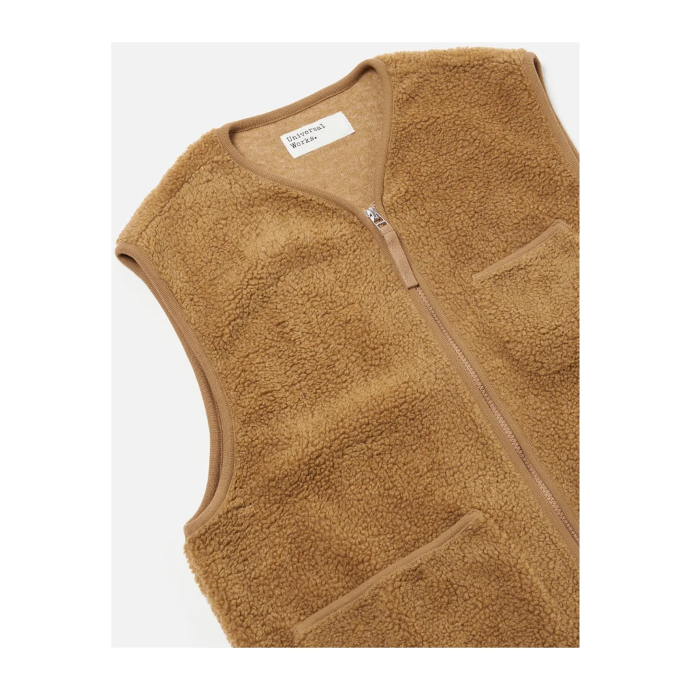 Universal Works Stone Mountain Fleece Gilet met Shawl Kraag Brown Heren