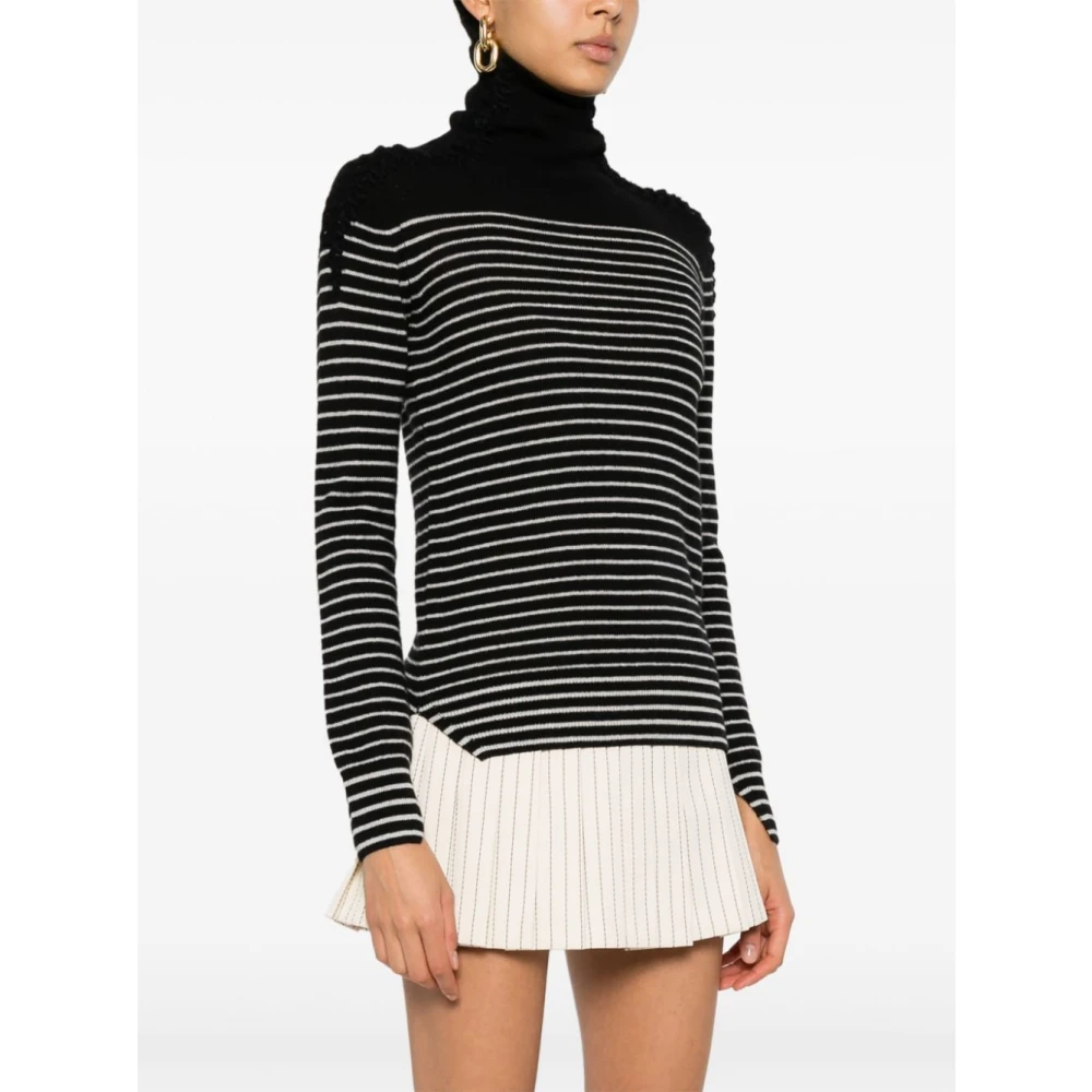 Ermanno Scervino Gestreepte Cashmere Trui Hoge Hals Lange Mouw Black Dames