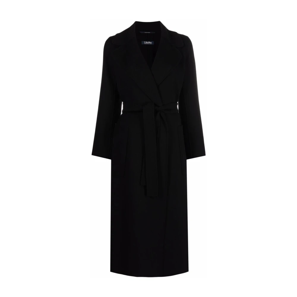 Max Mara Zwarte Midi Wikkel Wollen Jas Black Dames