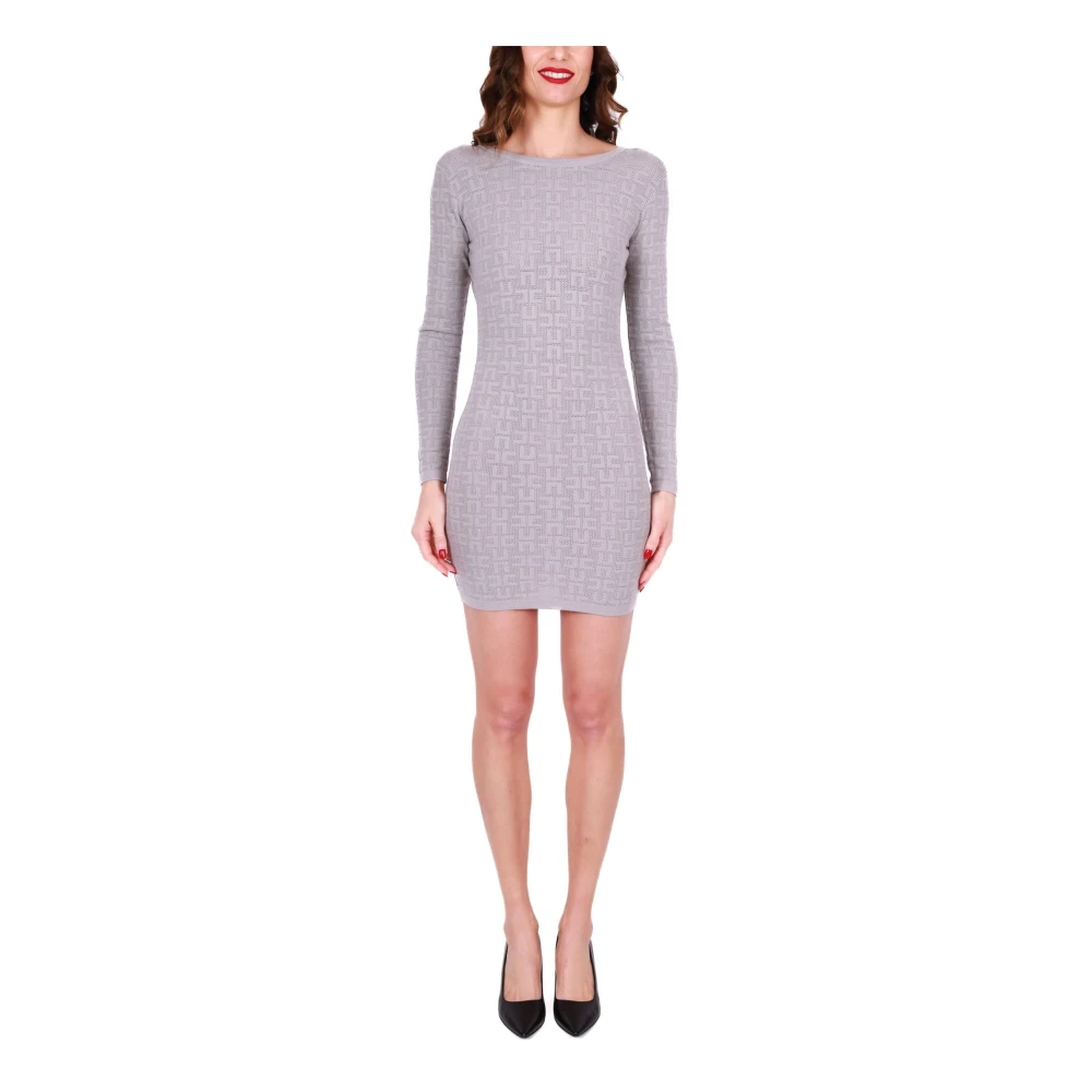 Elisabetta Franchi Elegante Grijze Viscose Gebreide Mini Jurk Gray Dames