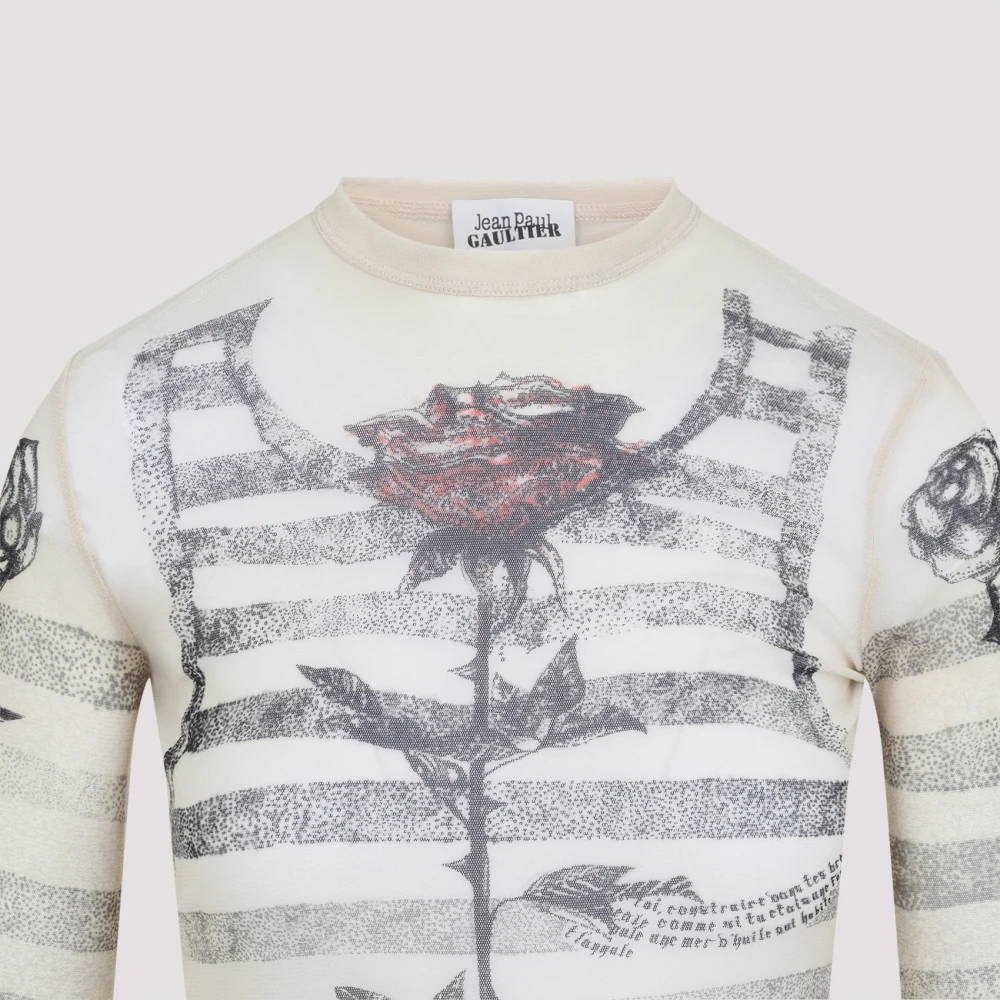 Jean Paul Gaultier Gedrukte Mesh Longsleeve Top Beige Dames
