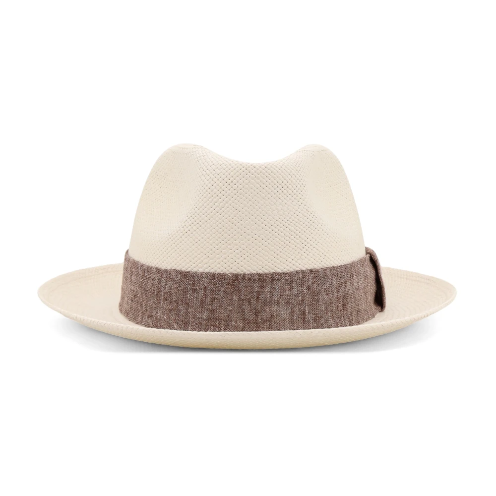 Kiton Strohoed met geborduurd logo White Heren