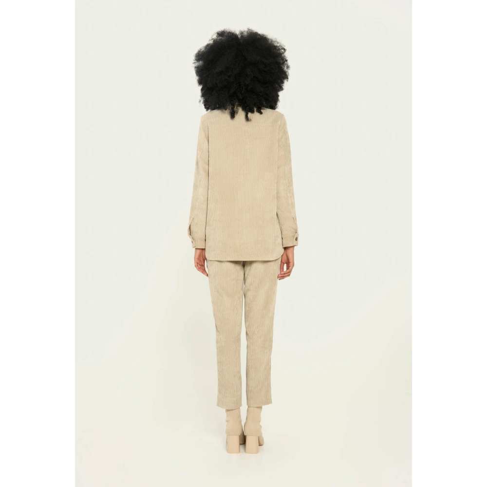 Vicario Cinque Corduroy Palazzo Broek met Amerikaanse Zakken Beige Dames