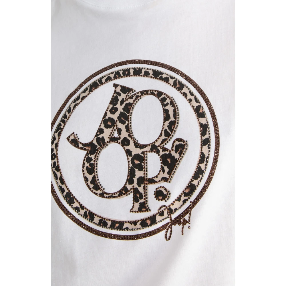 Joop! Kristal Logo T-shirt Luipaard Ontwerp White Dames