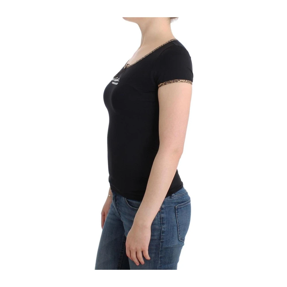 Roberto Cavalli T-shirt met luipaardprint en ronde hals Black Dames
