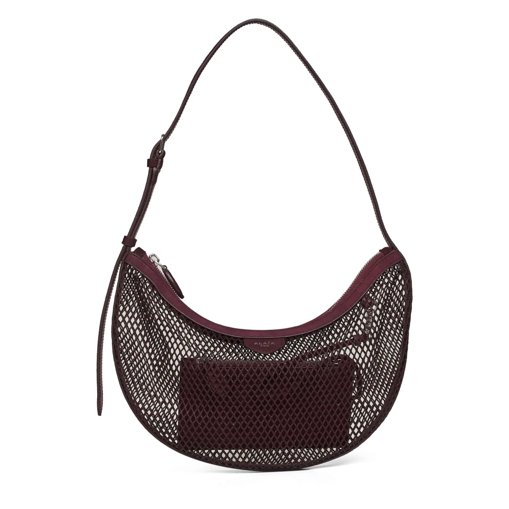 Alaïa Brown Shoulder Bags, Female, One Size, One Piece Demi Lune Bag In Fishnet And Suede
