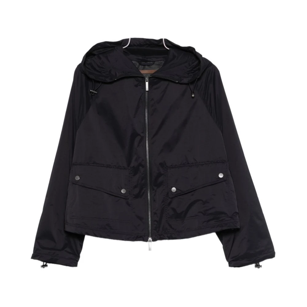 Emporio Armani Black Light Jackets, Female, Xl, Full-Zip Nylon Blouson With Hood