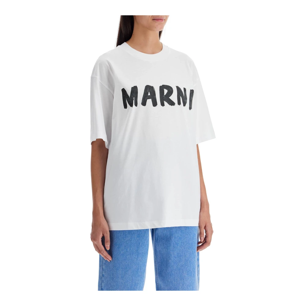 Marni Brushstroke Logo Oversized T-Shirt White Dames