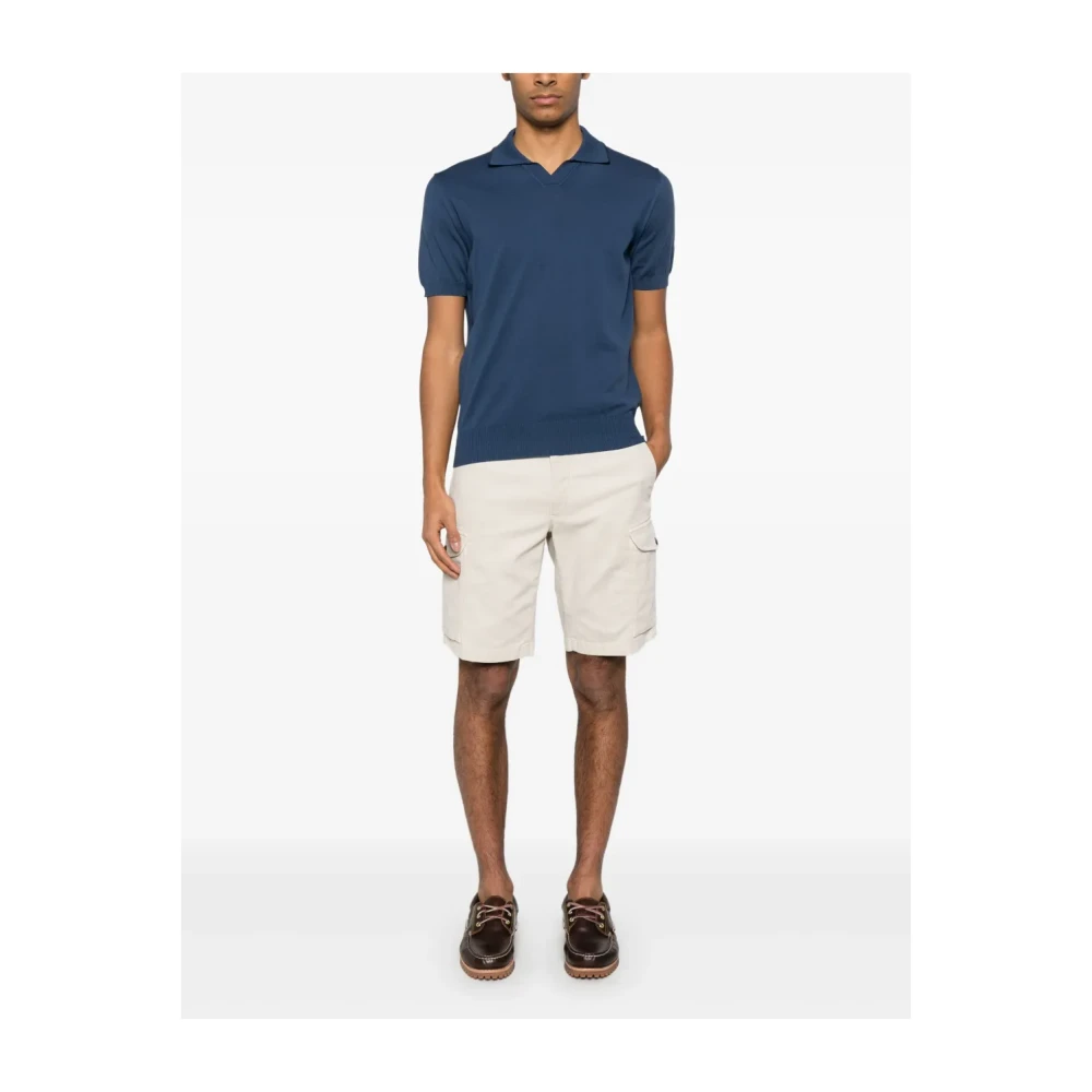 Canali Navy Blauw Polo V-hals Korte Mouw Blue Heren