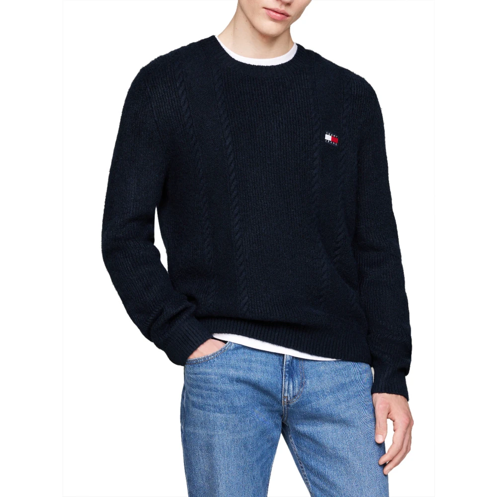 Tommy Jeans Blauwe trui met slanke kabelbrei Blue Heren