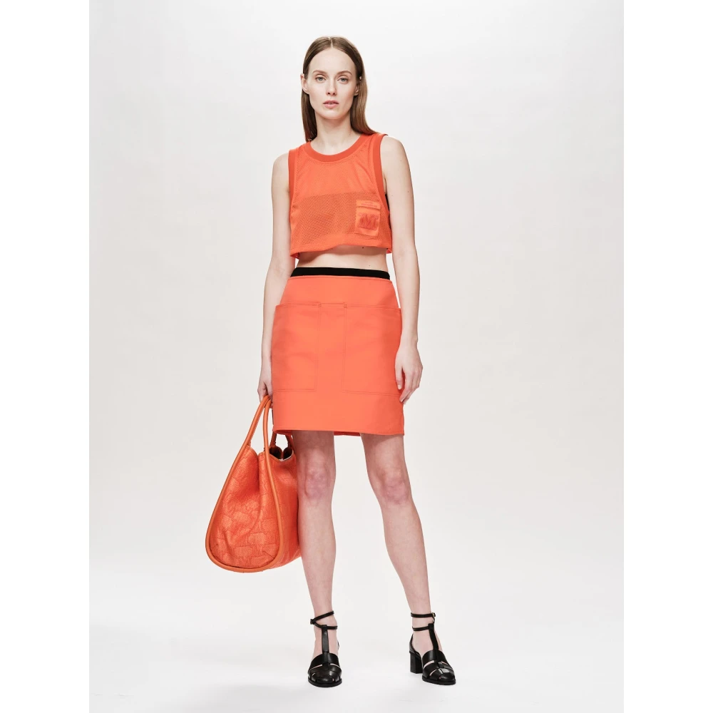 Max Mara Katoenen Rok met Zakken en Rits Orange Dames