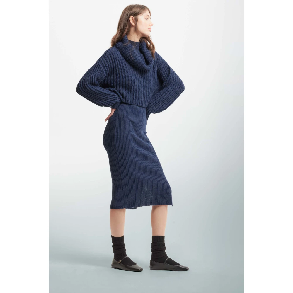 Kocca Geribbelde Gebreide Hoodiejurk Blue Dames
