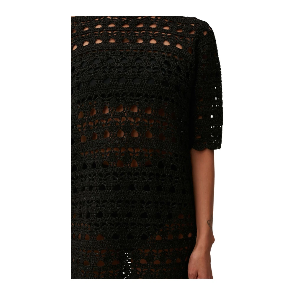 Ganni Gehaakte Mini Jurk met Open Rug Black Dames