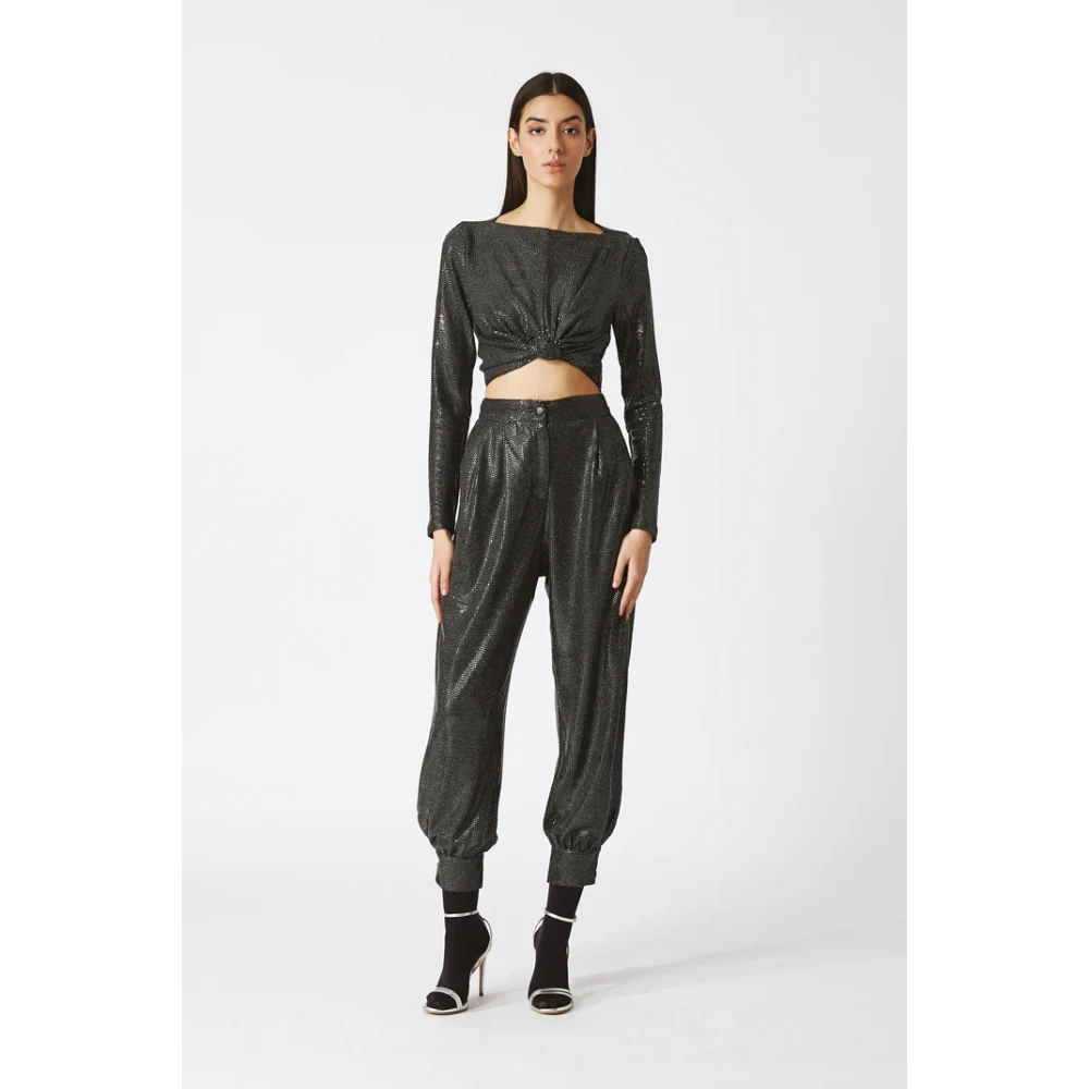 Nenette Zwarte Baggy High-Waist Broek Black Dames