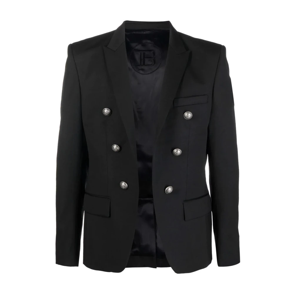 Balmain Zwarte Wollen Blazer Jas Black Heren