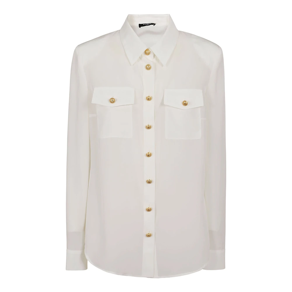 Balmain Zijden Witte Shirt Klassieke Stijl White Dames