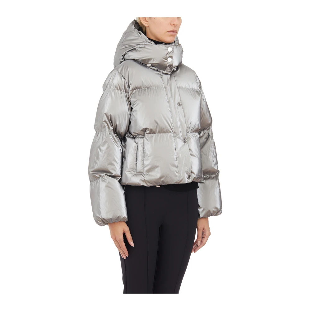 Elisabetta Franchi Korte Metallic Gewatteerde Jas Gray Dames