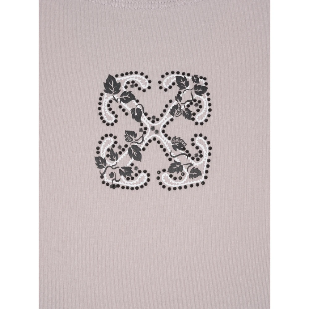 Off White Bling Leaves Crop Tee Pink Dames