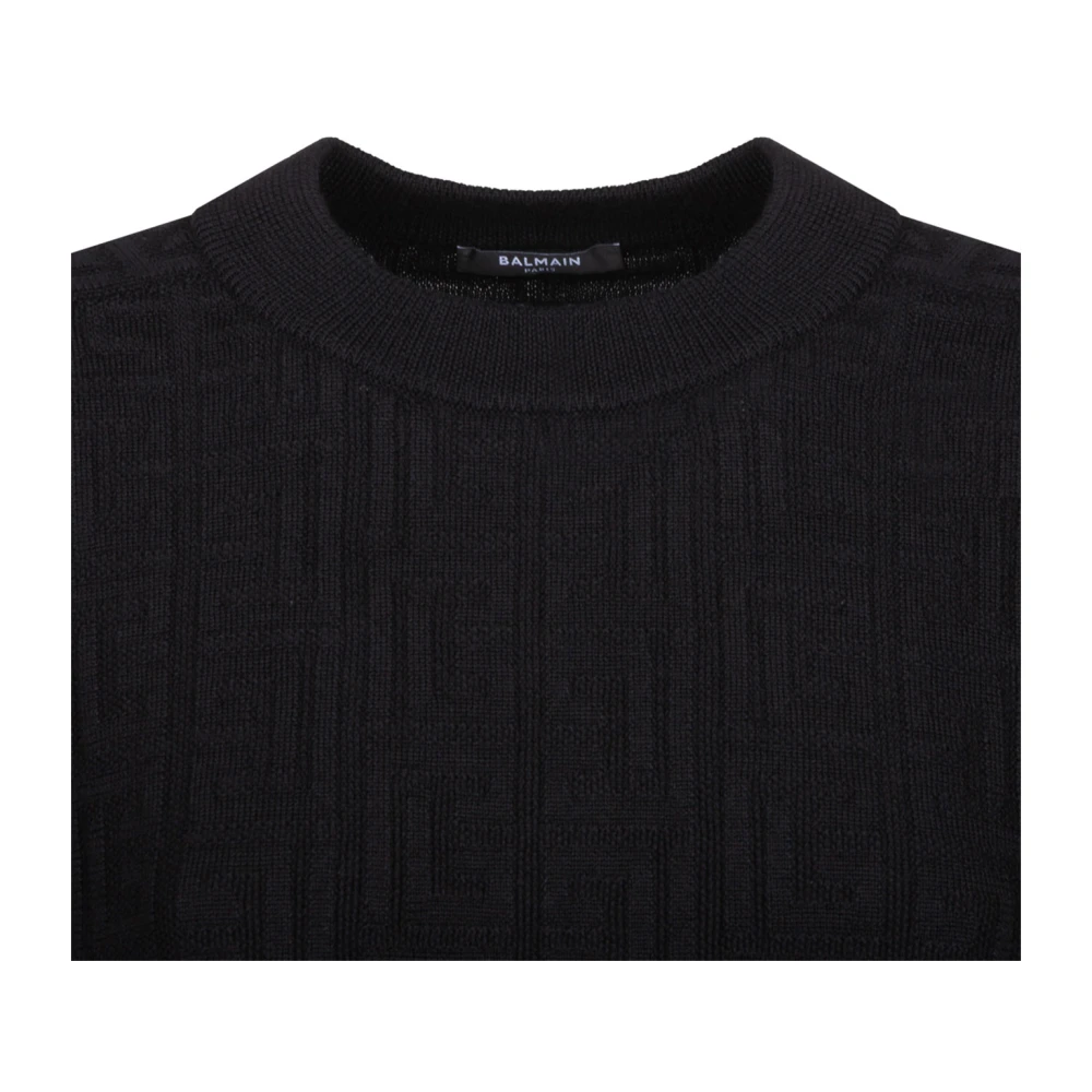Balmain Gebreide Jacquard Trui Black Heren