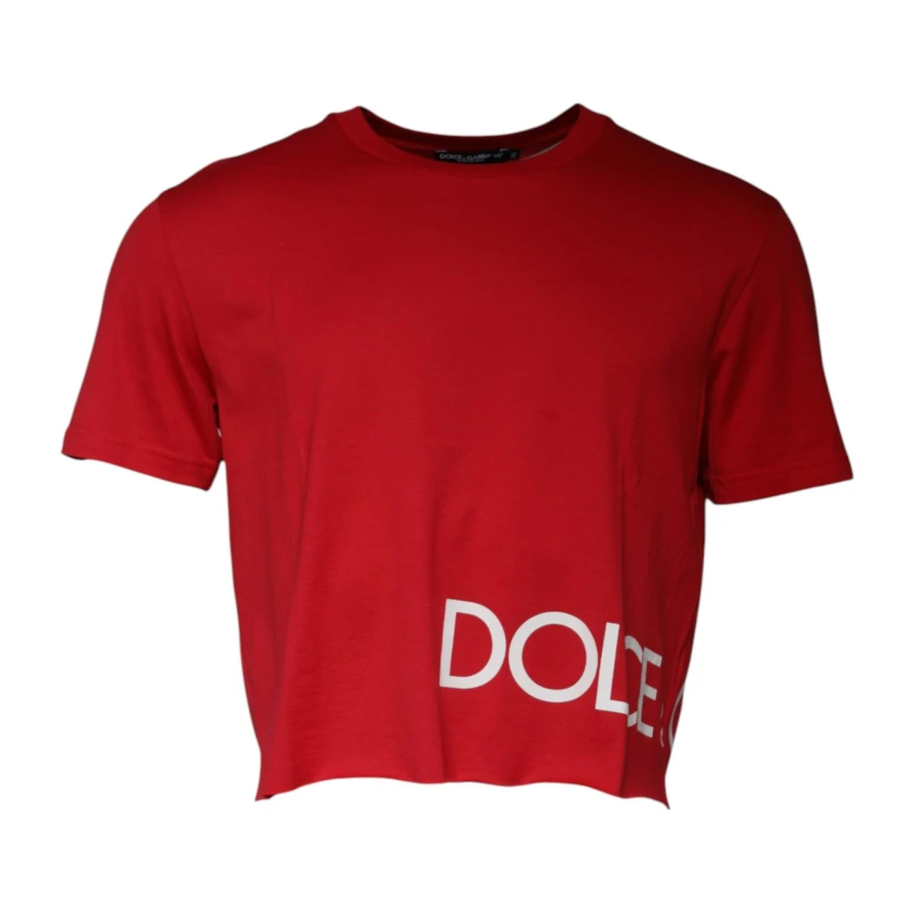 Dolce & Gabbana Rode Logo Print Cropped T-shirt Red Heren