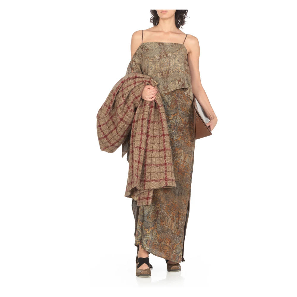 UMA Wang Bruine Bloemen Zijden Jurk Vrouw Brown Dames