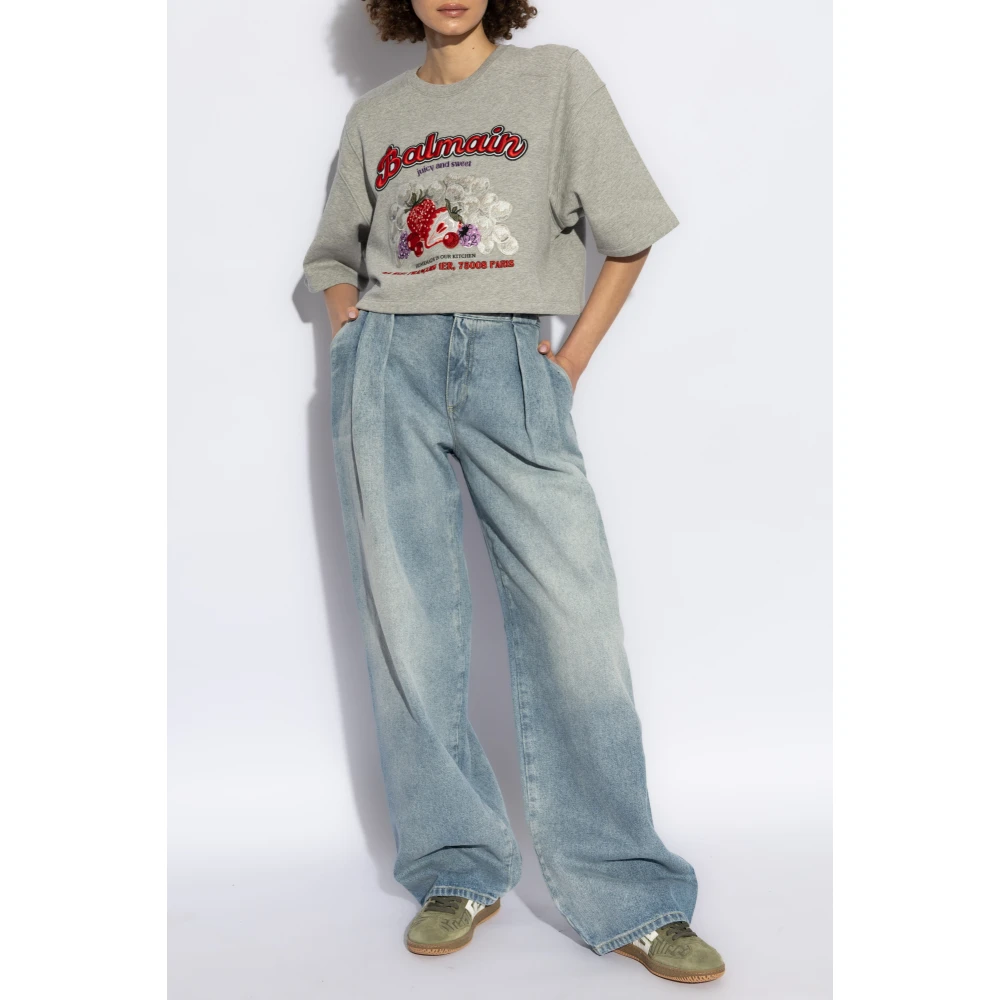 Balmain T-shirt met kleurrijk geborduurd patroon Gray Dames