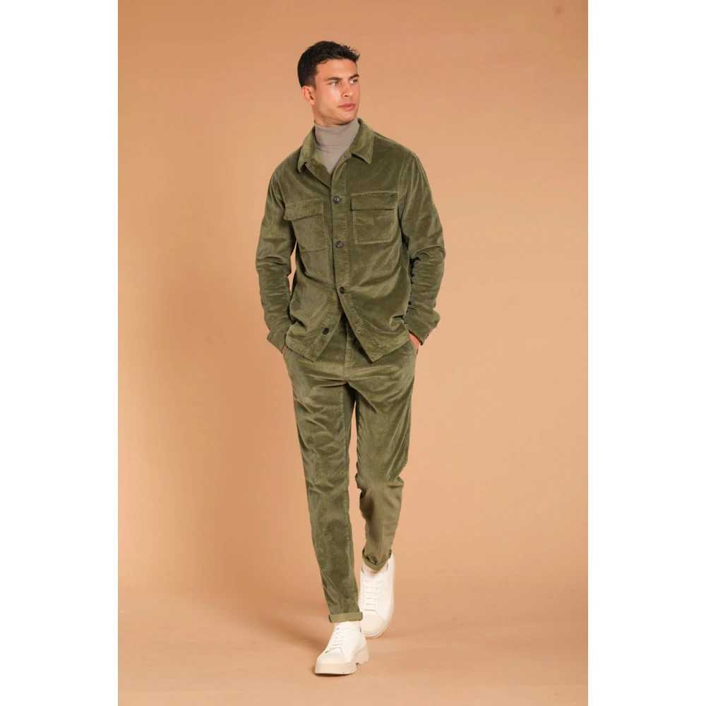 Mason's Fluweel Strepen Slim Fit Overshirt Green Heren