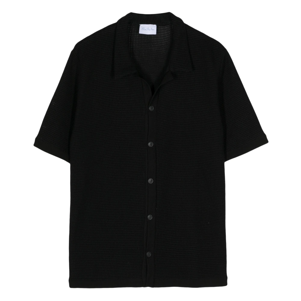 Blue Sky Inn Zwarte Wafel Gebreide Cubaanse Kraag Shirt Black Heren