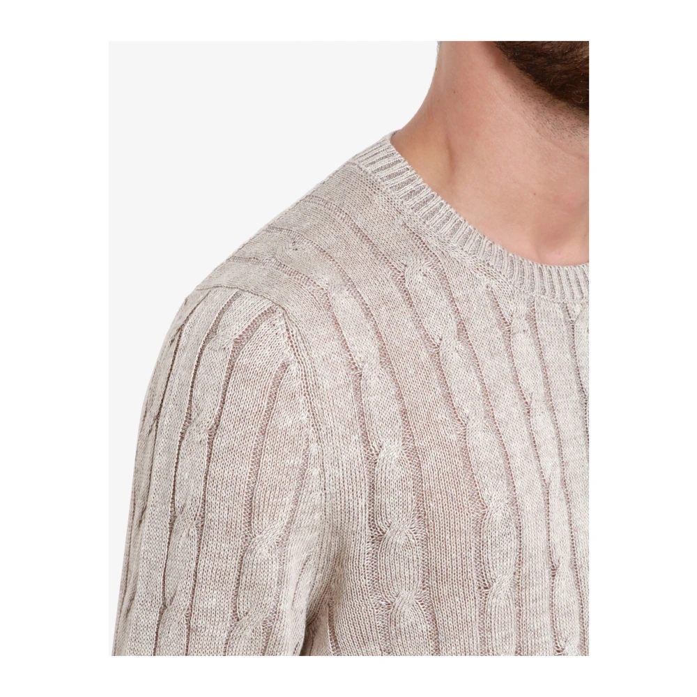 Gran Sasso Beige Linnen en Katoenen Trui met Vlechten Beige Heren