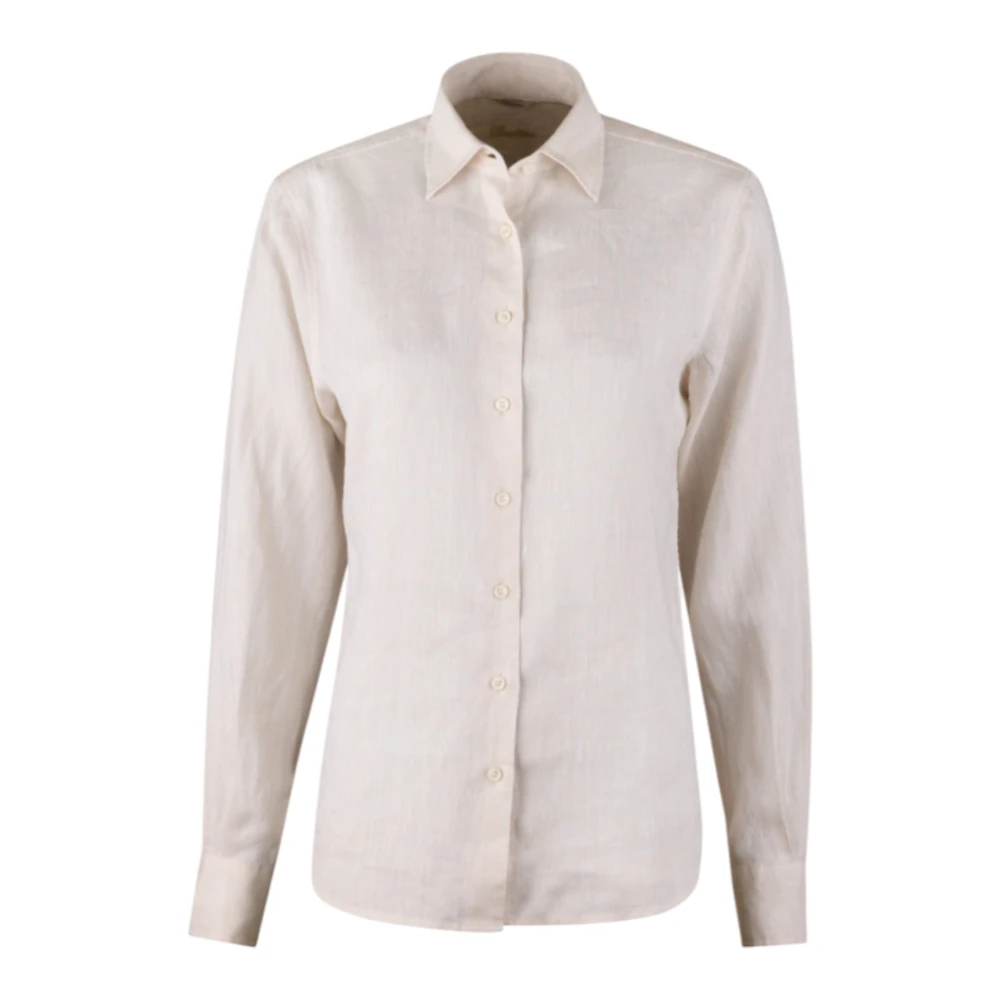 Stenströms Women's Beige Shirts, Xs, Linen Oversized Shirt With Pearl Buttons