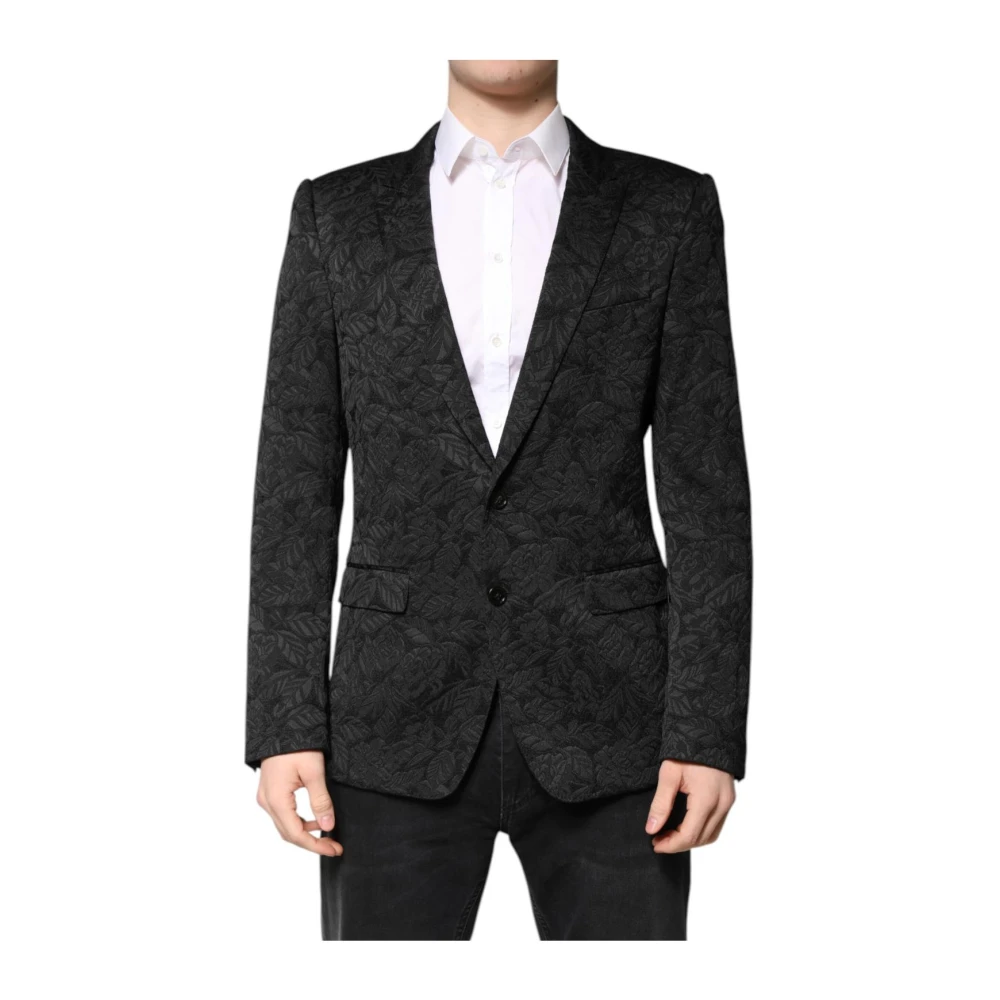 Dolce & Gabbana Men's Black Sophisticated Brocade Blazer With Slim Fit - Blazers - L - Suits