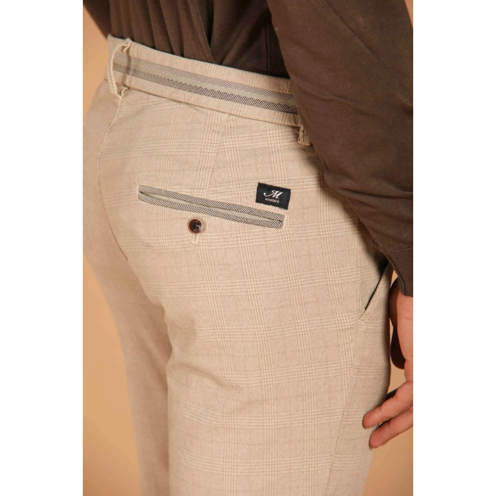 Mason's Slim Fit Katoenen Chino Broek met Glen Check Patroon Beige Heren
